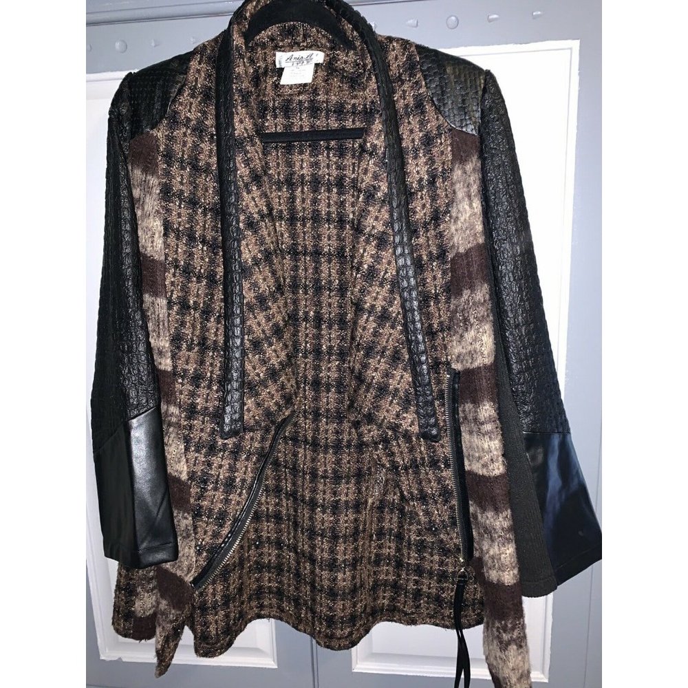 Anis A Boho Mixed Media Steam Punk Gothic Cardigan Sweater Coat Size M brown/blk